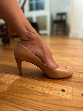 Cole Haan Nude Peep-Toe High Heels - Classic Leather Pump